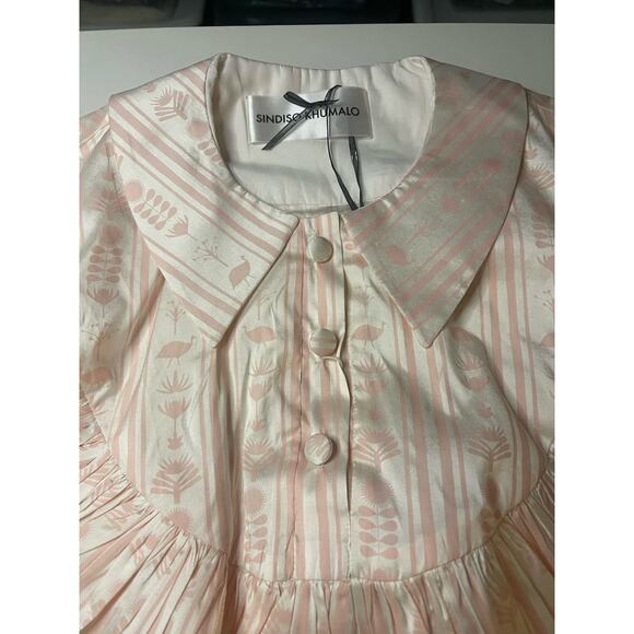 Sindiso Khumalo Raw Silk Designer Pink White Mini Dress Size Small New MSRP$1620 - Picture 8 of 14